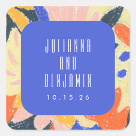 Adesivo Quadrado Personalização de Casamento Botânico do Abstrato d