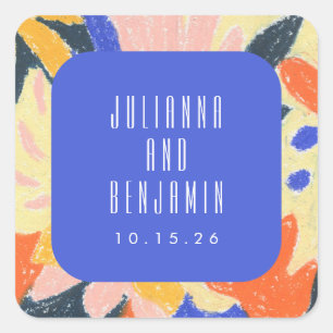 Adesivo Quadrado Personalização de Casamento Botânico do Abstrato d