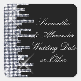 Adesivo Quadrado Personalização de Casamento de Glamor Preto/Pratea