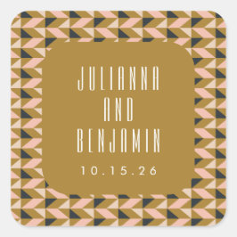 Adesivo Quadrado Personalização de Casamento Dourado de Blush Preto