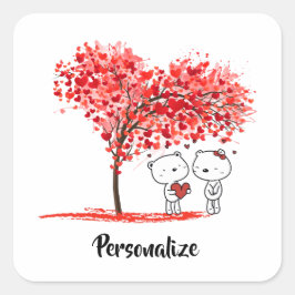 Adesivo Quadrado Personalização do Árvore de Aquarela de Namorados 