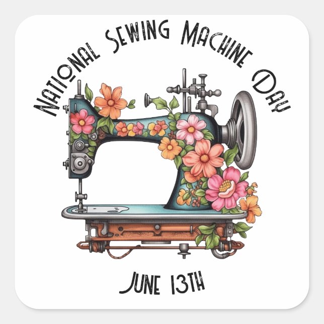 Adesivo Quadrado Personalização do Dia Nacional das Máquinas de Cos (Frente)