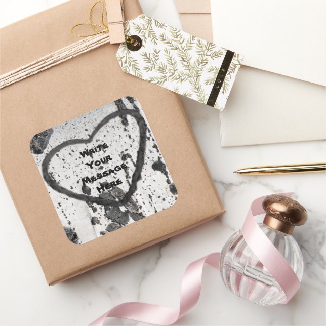 Adesivo Quadrado Personalização do Latido de Árvore de Aspen Preta  (Presentear)