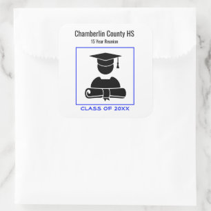 Adesivo Quadrado Personalizado Azul Brilho Negro de Reunião de Cla