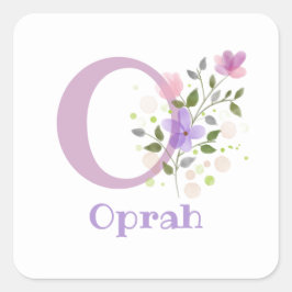 Adesivo Quadrado Personalizado com o Nome Oprah e Primeiro Inicial.