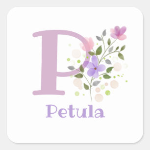 Adesivo Quadrado Personalizado com o Nome Petula e Primeiro Inicial
