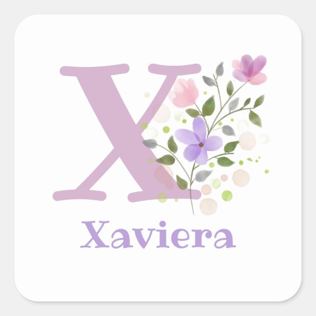 Adesivo Quadrado Personalizado com o nome Xaviaria e o primeiro ini (Frente)