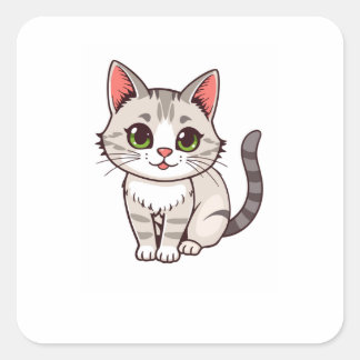 Adesivo Quadrado Personalizado de Gato Cinza Kawai