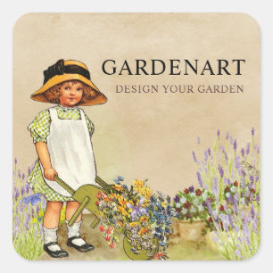 Adesivo Quadrado Personalizado de Jardim de Aquarelas de Vintage Ad