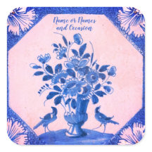 Adesivo quadrado personalizado Delft floral Pássar