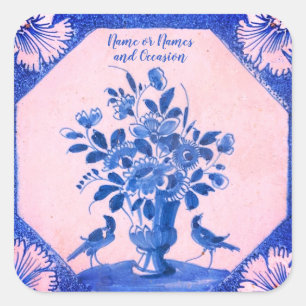 Adesivo quadrado personalizado Delft floral Pássar