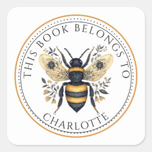 Adesivo Quadrado Personalizado Este Livro Pertence À Floral Bee