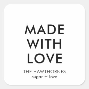 Adesivo Quadrado Personalizado Moderno Minimalista Feito Com Amor