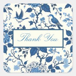 Adesivo Quadrado Personalizado Monograma Chinoiserie Chic, Obrigado