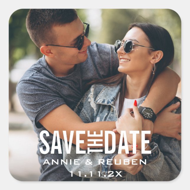 Adesivo Quadrado Personalizado Nomes Foto Obrigado (Frente)