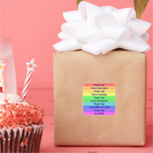 Adesivo Quadrado Personalizado Obrigado Rainbow Stripes Horizontal