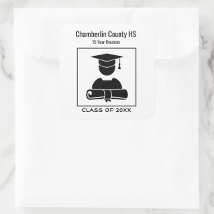 Adesivo Quadrado Personalizado Preto-Branco da Reunião de Classe E