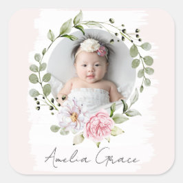 Adesivo Quadrado Personalizado Rosa Floral Menina Foto