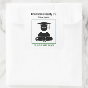 Adesivo Quadrado Personalizado Verde Preto para Reunião de Classe