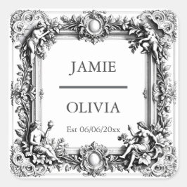 Adesivo Quadrado Personalizado Vitoriano de Rolagem Napkin - casame