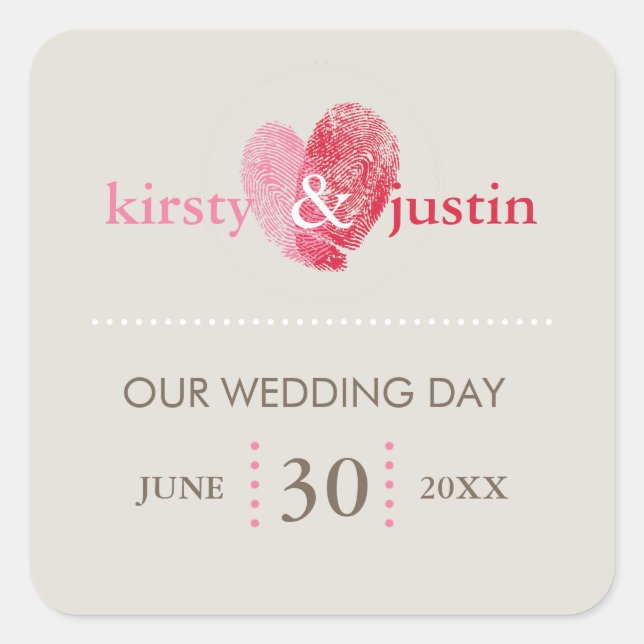 Adesivo Quadrado PERSONALIZADOR SEAL, coração bonito de impressão d (Frente)