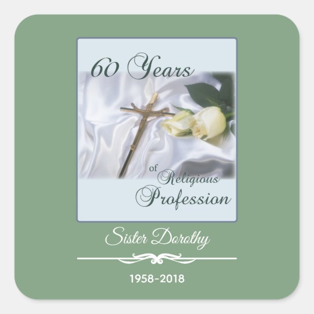 Adesivo Quadrado Personalizar, 60 anos de profissão religiosa (Frente)