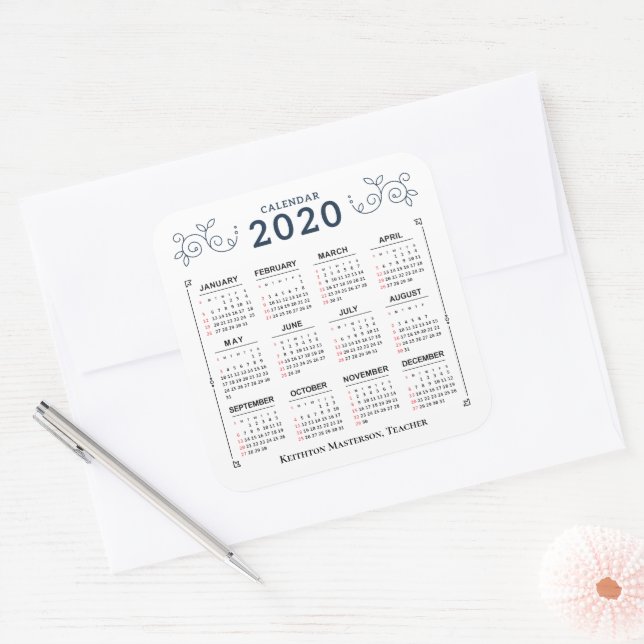 Adesivo Quadrado Personalizar Calendário Mensal 2020 Anos Personali (Envelope)
