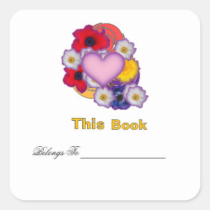 Adesivo Quadrado Personalizar Ex-Libris de Colagem Floral