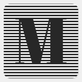 Adesivo Quadrado Personalizar faixas brancas pretas iniciais do mon