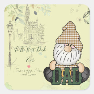 Adesivo Quadrado Personalizar Gnome do Pai Presente de Pai Vintag