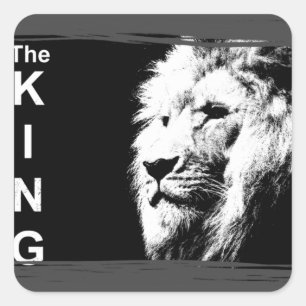 Adesivo Quadrado Personalizar o Texto do Leão Pop de Arte Preto Mod