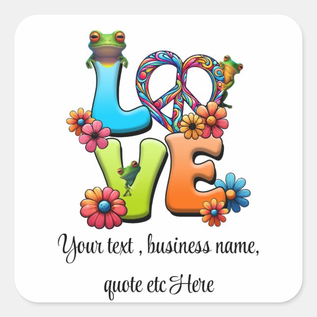 Adesivo Quadrado Personalizar Personalizar Boho Sapo Peace Groovy H (Frente)