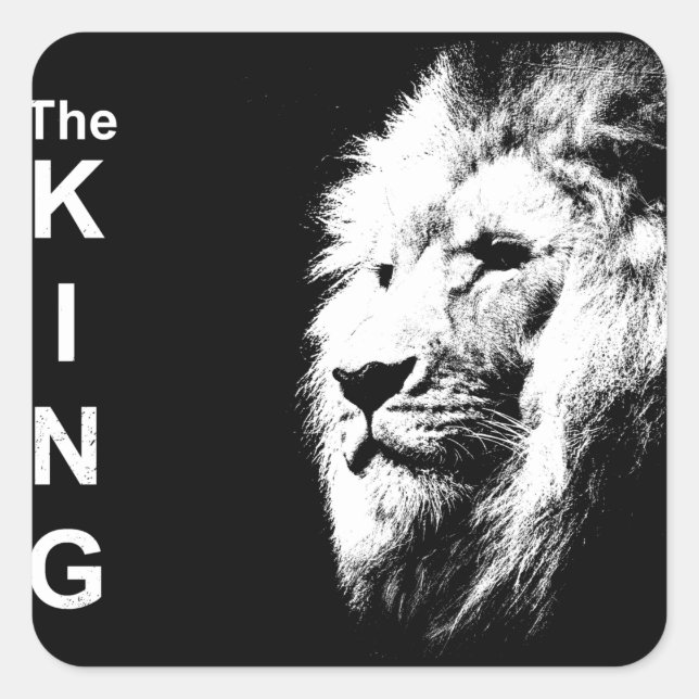 Adesivo Quadrado Personalizar Pop de Leão preto e branco moderno (Frente)