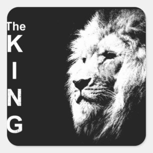 Adesivo Quadrado Personalizar Pop de Leão preto e branco moderno