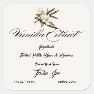 Adesivo Quadrado Personalizar produto Vanilla Extract para pequenas