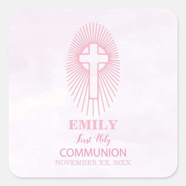 Adesivo Quadrado Personalizar, Rosa, Primeiro Sagrado Anfitrião da  (Frente)