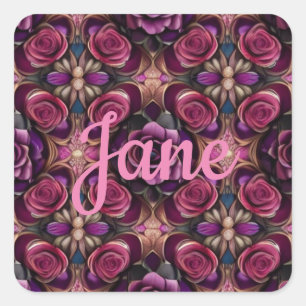 Adesivo Quadrado Personalizar Rosas Vermelhas e Rosa Roxas Roxas Ar