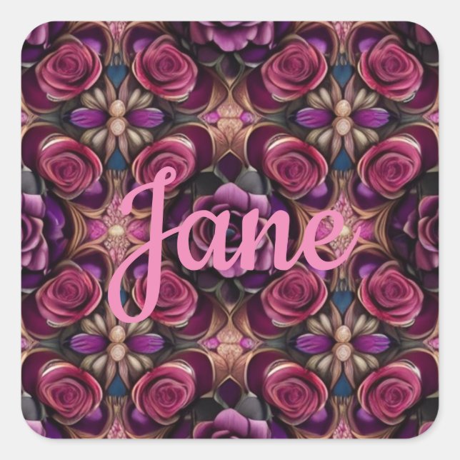 Adesivo Quadrado Personalizar Rosas Vermelhas e Rosa Roxas Roxas Ar (Frente)