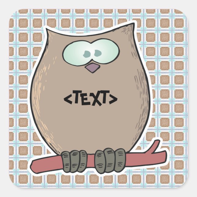 Adesivo Quadrado Personalizar uma Coruja,<TEXT> (Frente)
