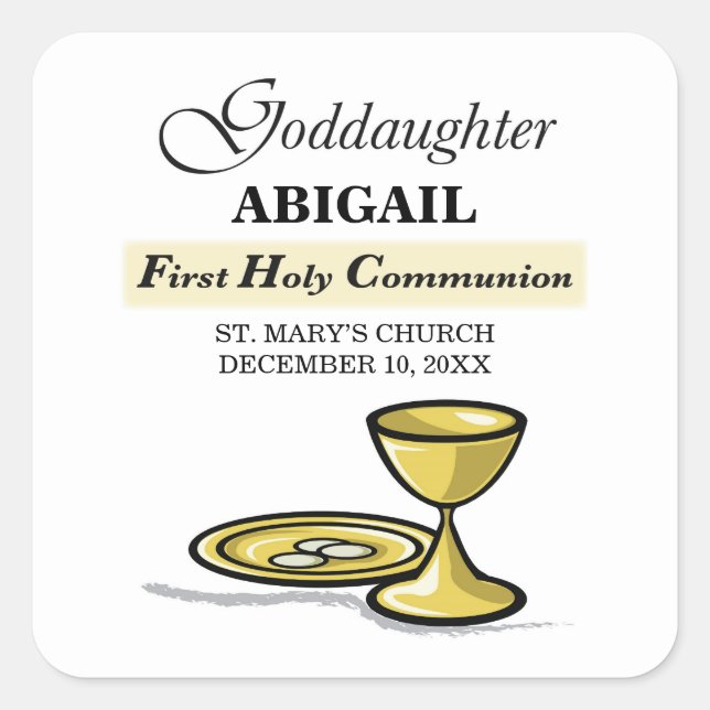 Adesivo Quadrado Personalizável, Godchild First Communance Chalice (Frente)