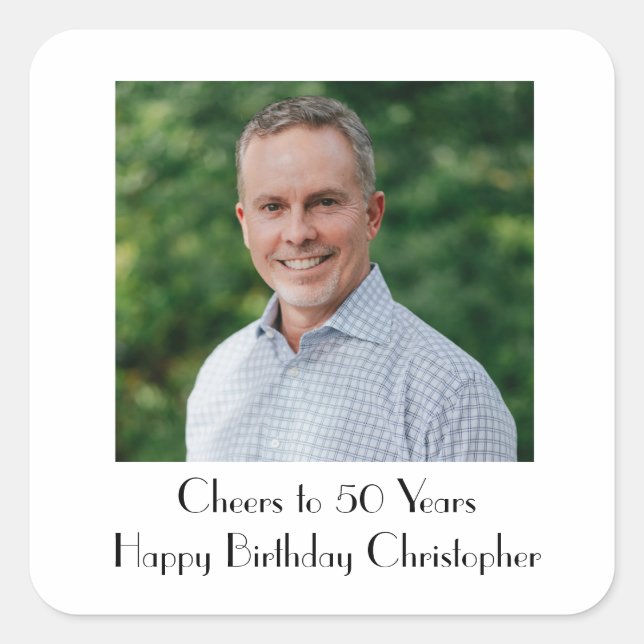 Adesivo Quadrado Personalize a Festa de aniversário de fotos para e (Frente)