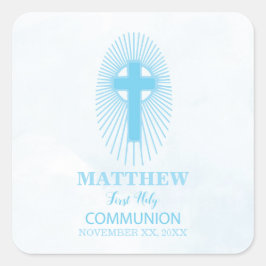 Adesivo Quadrado Personalize, Blue First Sagrada Comunhão