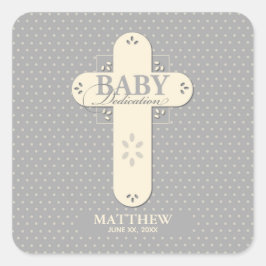 Adesivo Quadrado Personalize, Dedicação de Bebê Creme e Cruz Cinza