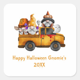 Adesivo Quadrado Personalize Gnomos de Halloween Caminhão Laranja