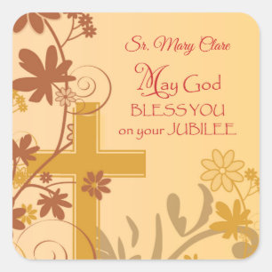 Adesivo Quadrado Personalize, Jubileu Aniversário, Nun Cross, Swirl