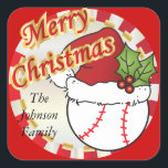 Adesivo Quadrado Personalize o Merry Christmas Baseball<br><div class="desc">Os Stickers do Esporte de Natal prontos para personalizar. ⭐ Este produto é 100% personalizável. Gráficos e/ou texto podem ser adicionados, excluídos, movidos, redimensionados, mudados, rodados etc... 99% dos meus designs na minha loja são feitos em camadas. Isso facilita o redimensionamento e a movimentação de gráficos e textos para que...</div>