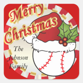 Adesivo Quadrado Personalize o Merry Christmas Baseball
