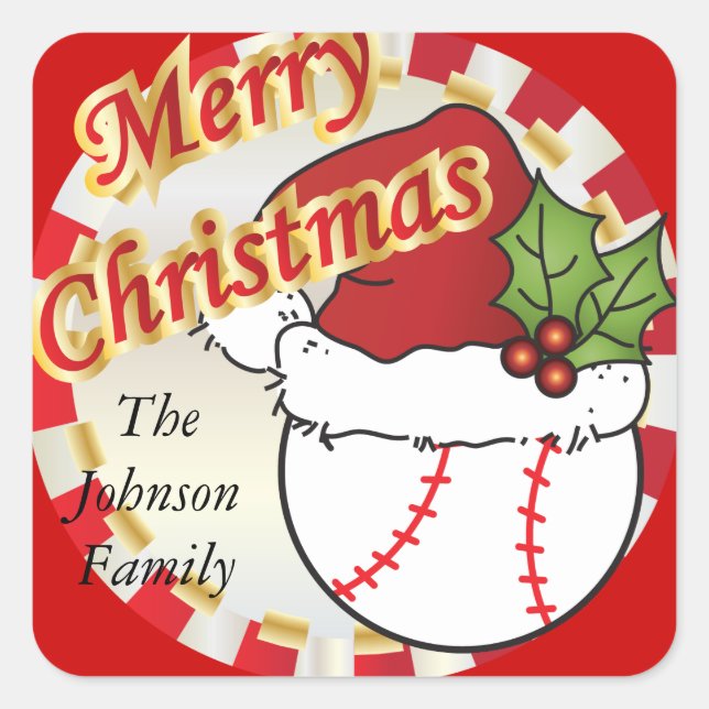 Adesivo Quadrado Personalize o Merry Christmas Baseball (Frente)