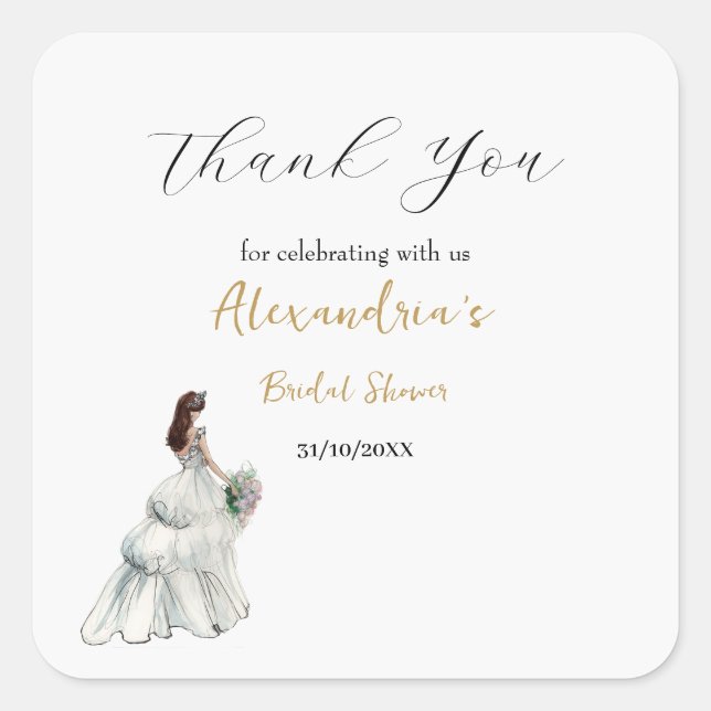 Adesivo Quadrado Personalize o vestido de chá de panela de noiva Ob (Frente)