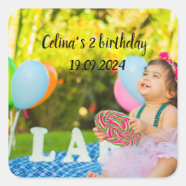 Adesivo Quadrado Personalize sua foto de aniversário de bebês